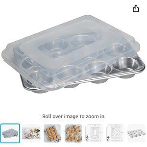 Nordic Ware Natural Aluminum Commercial Muffin Pan with Lid, 12 Cup